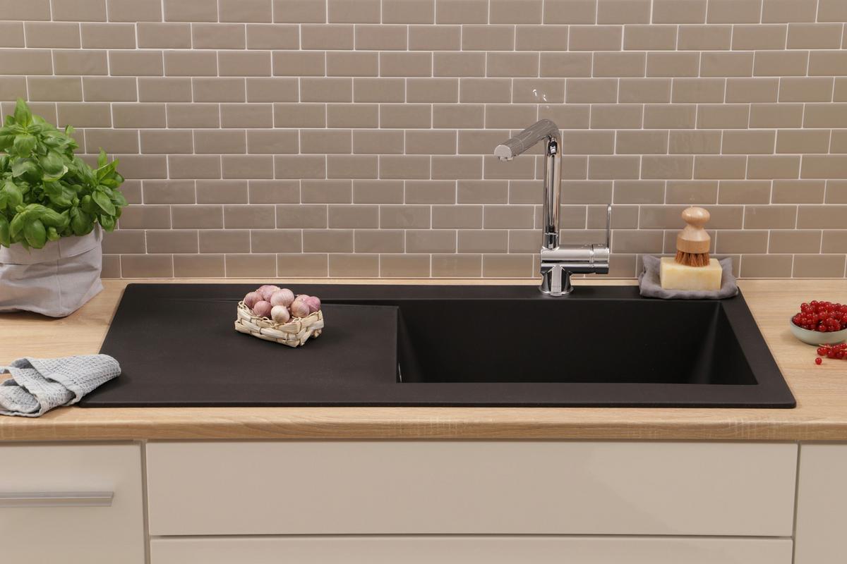 Spüle Respekta Denver 100X501BS Schwarz - Schwarz, Trend, Glas/Kunststoff (100/19,8/50cm) - Respekta