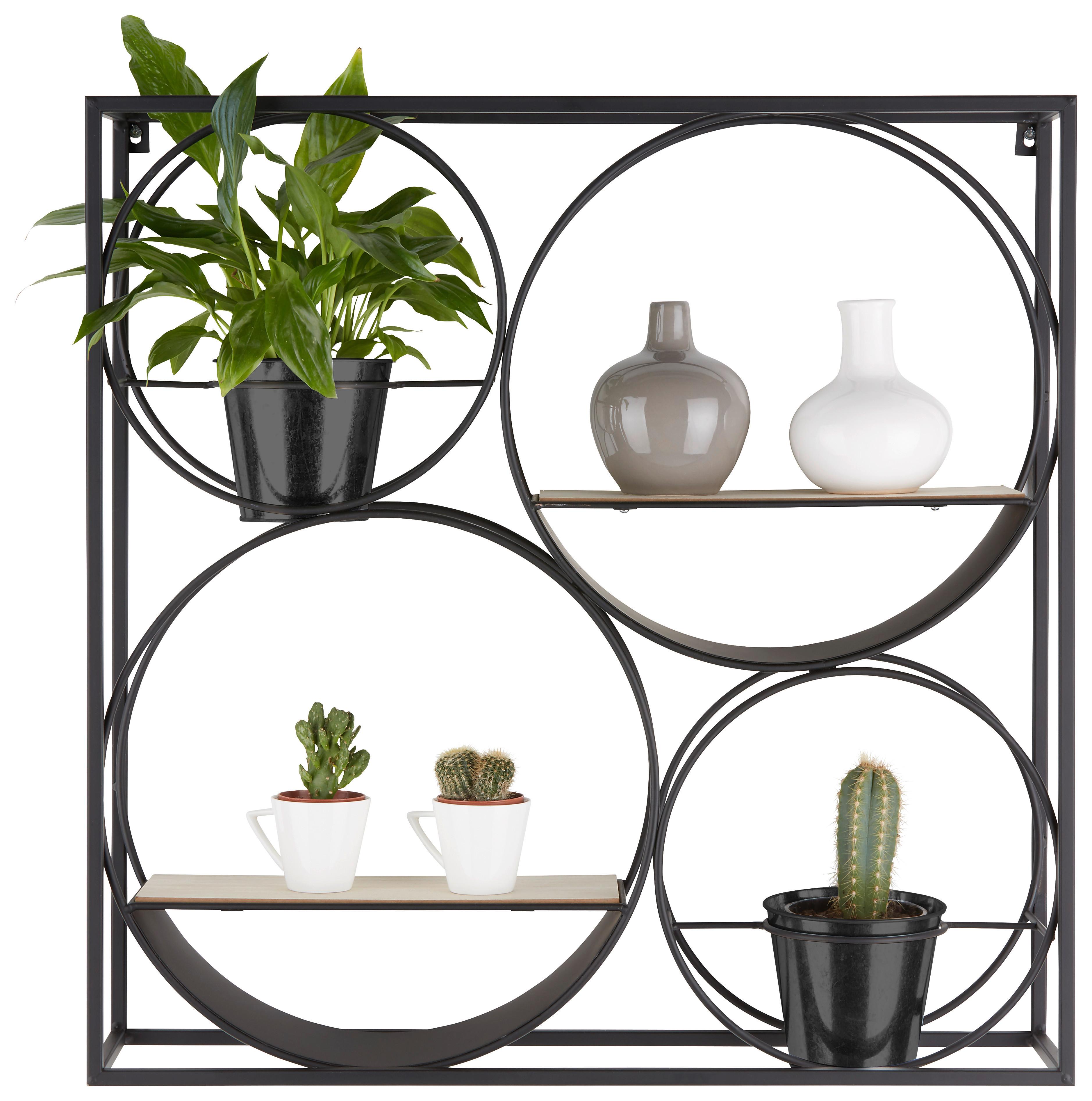 Wandregal Schwarz/Naturfarben - Schwarz, Lifestyle, Holzwerkstoff/Metall (60/60/13cm) - Modern Living