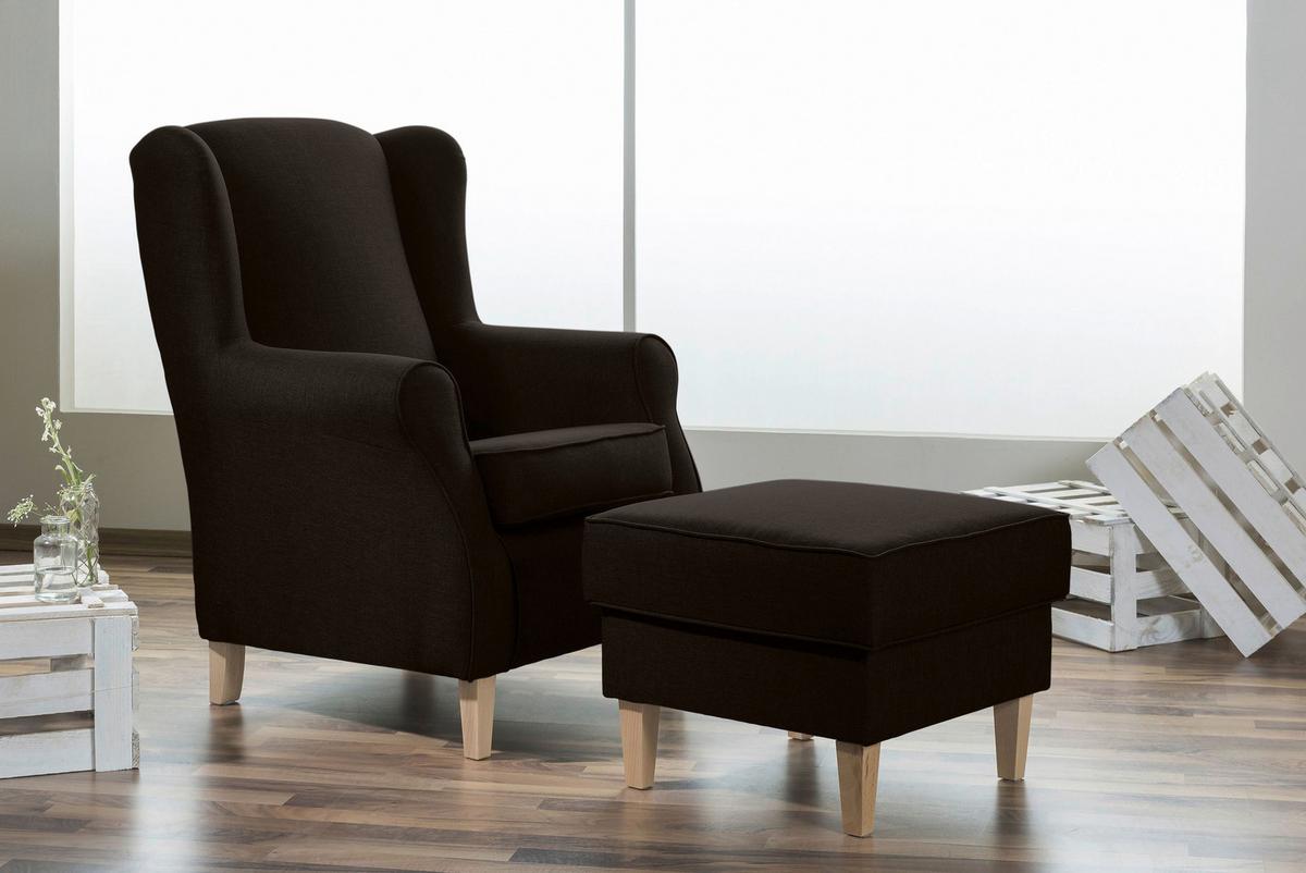 Ohrensessel Lorris Dunkelbraun Flachgewebe - Dunkelbraun/Buchefarben, Design, Holz/Textil (77/103/86cm) - Max Winzer
