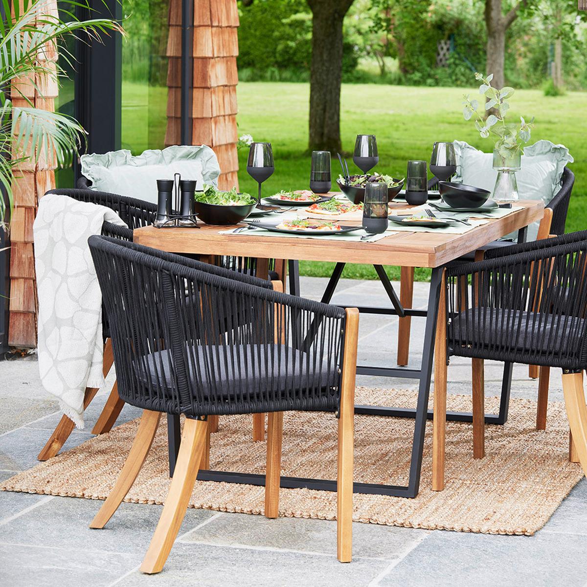 Gartenset Alina Schwarz Akazie Outdoorgewebe - Dunkelgrau/Schwarz, Modern, Holz/Textil (180/77/90cm) - Bessagi Garden