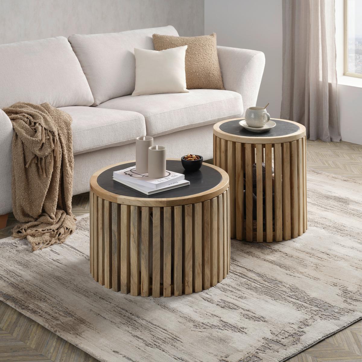 Măsuță de cafea SWAY -TREND- - culoare natur/negru, Modern, lemn/metal (60/40/60cm) - Premium Living