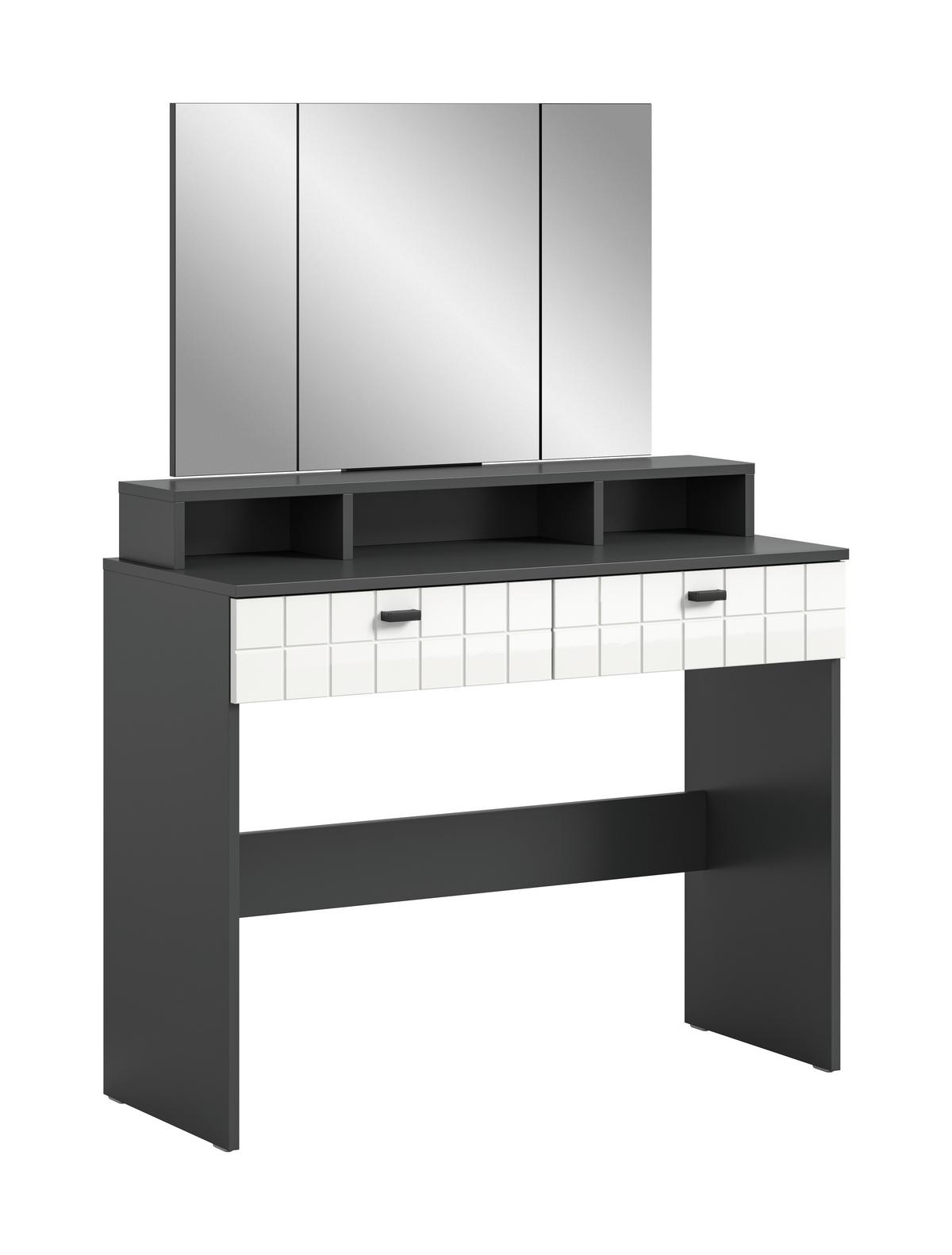 Kozmetična Miza Monte, Bela, Antracit - srebrne barve/črna, Design, umetna masa/steklo (100/142/42cm) - MID.YOU