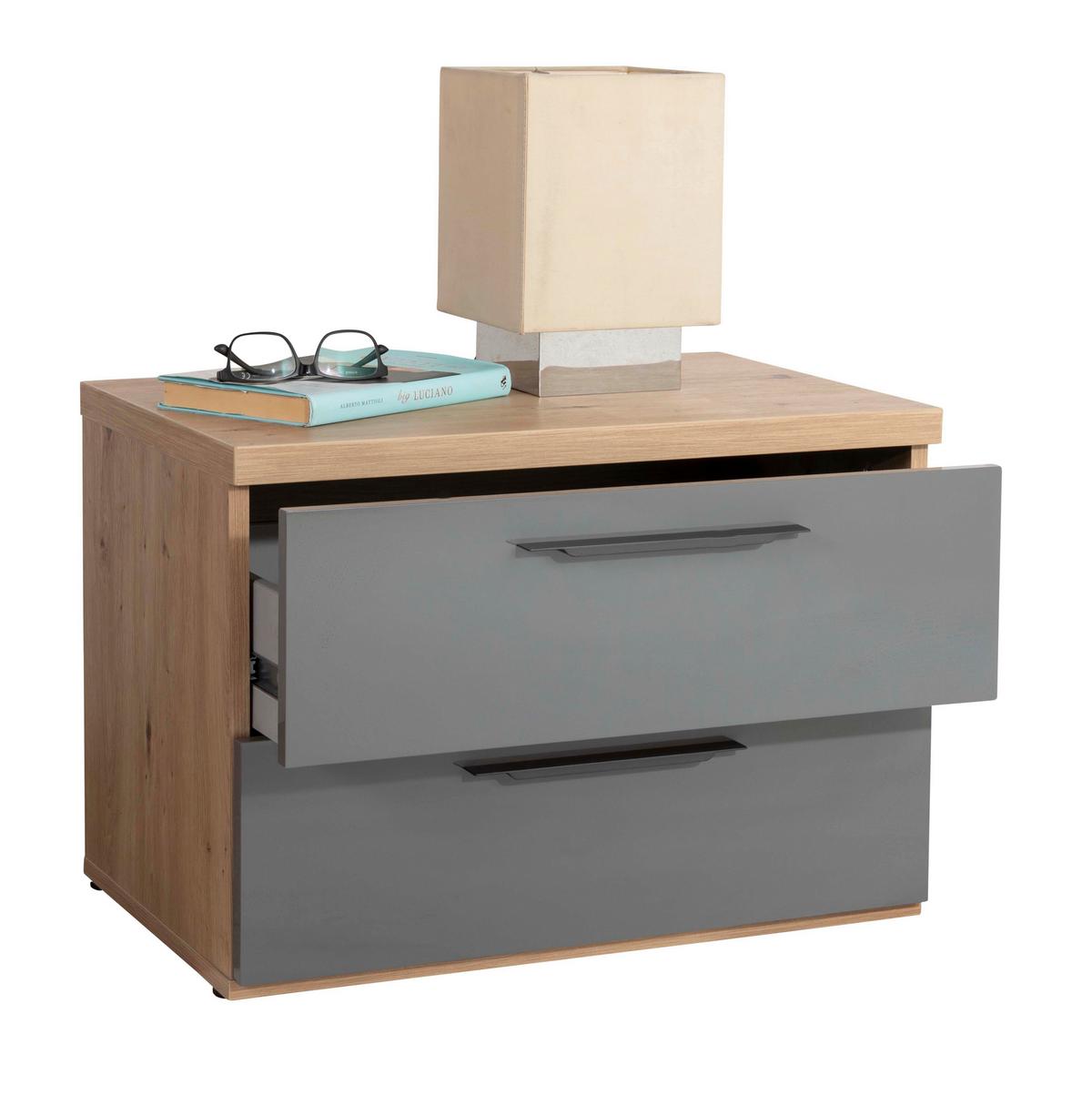 Noćni Stočić Sposami - siva visoki sjaj/crna, Moderno, metal/pločasti materijal (60/44/40cm) - Premium Living