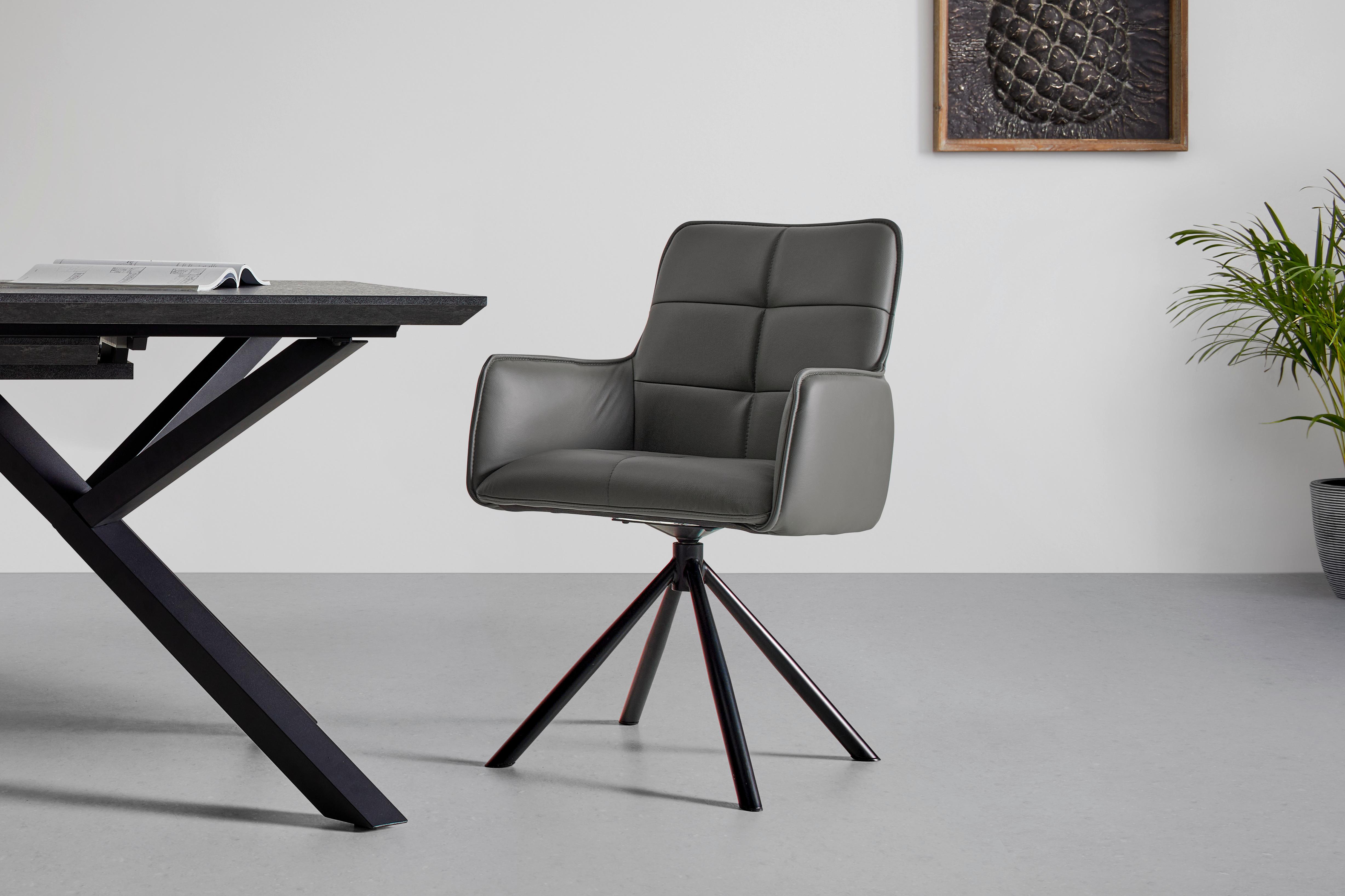 STOL MED ARMSTÖD VINCENT - grå/svart, Modern, metall/läder (58/87/63cm) - Premium Living