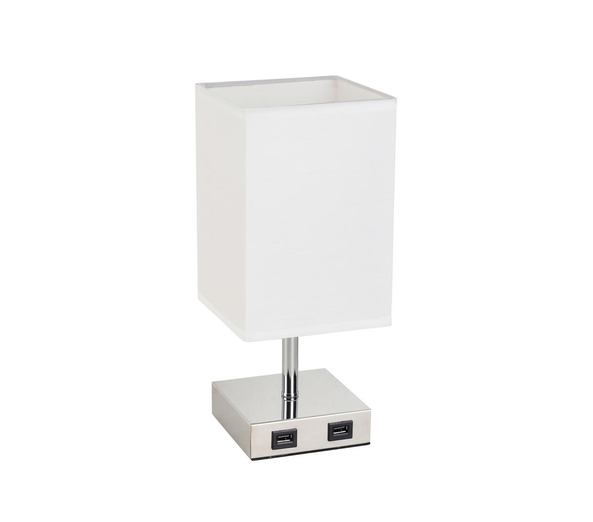 Tischleuchte Zibol max. 25 Watt - Weiss/Nickelfarben, Romantik / Landhaus, Textil/Metall (13/13/30cm) - Modern Living
