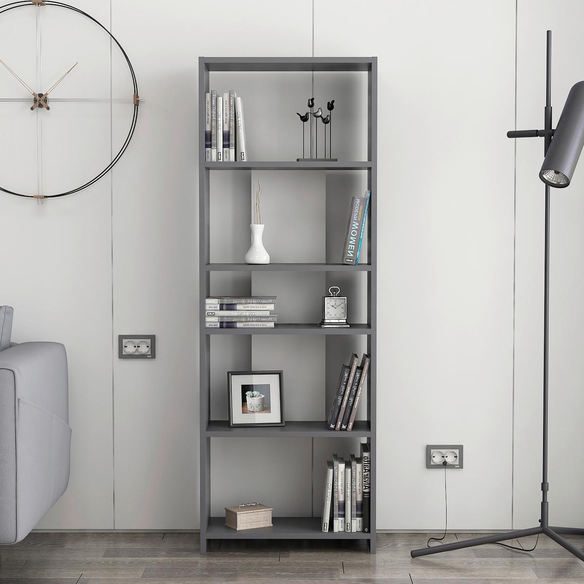 Standregal "Diosp", Anthrazit - Anthrazit/Grau, Design, Holzwerkstoff (56,9/160/25cm) - Livetastic