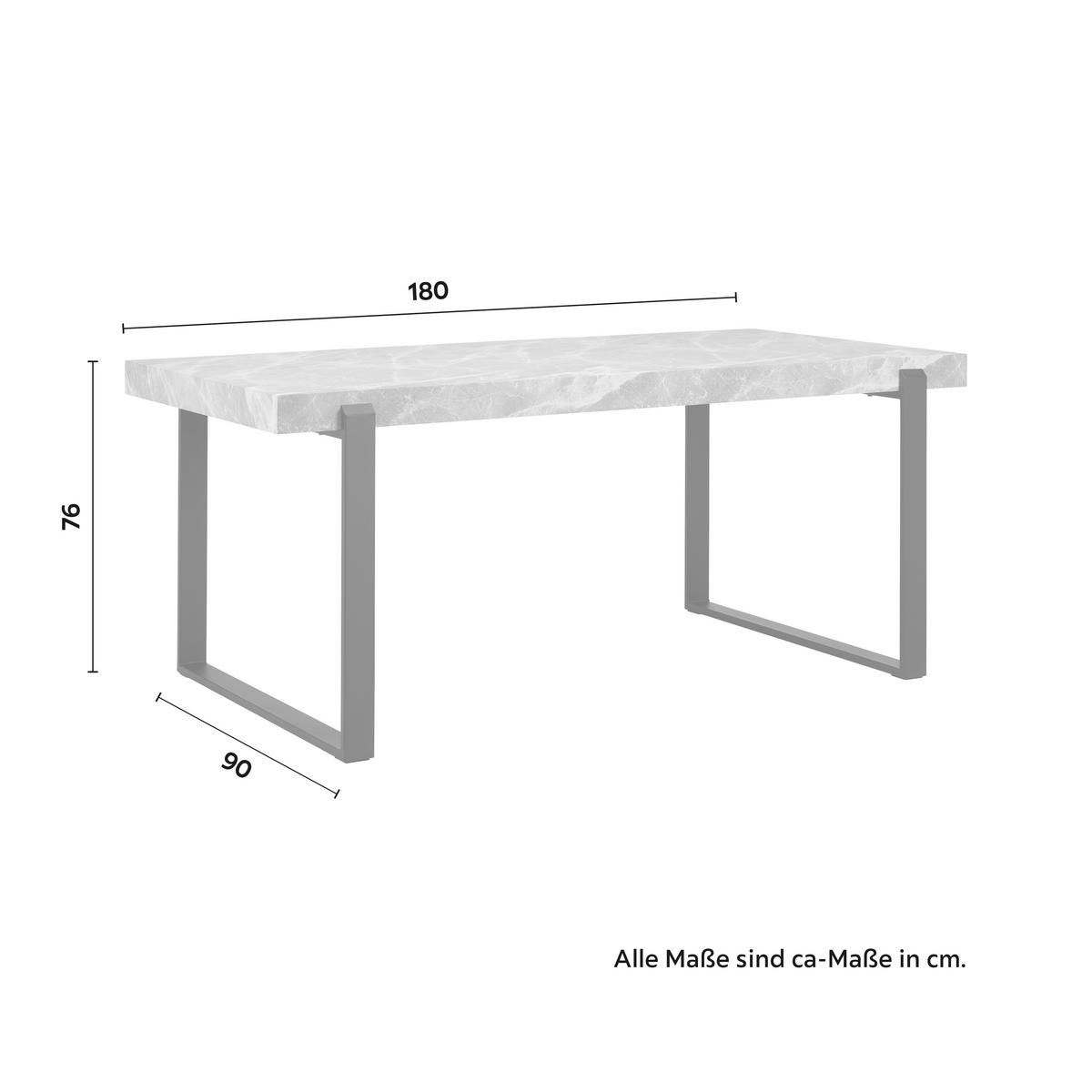 Esstisch Mila Marmoroptik Grau MDF ca. 180x90 cm - Schwarz/Grau, MODERN, Holzwerkstoff/Metall (180/90/76cm) - Bessagi Home