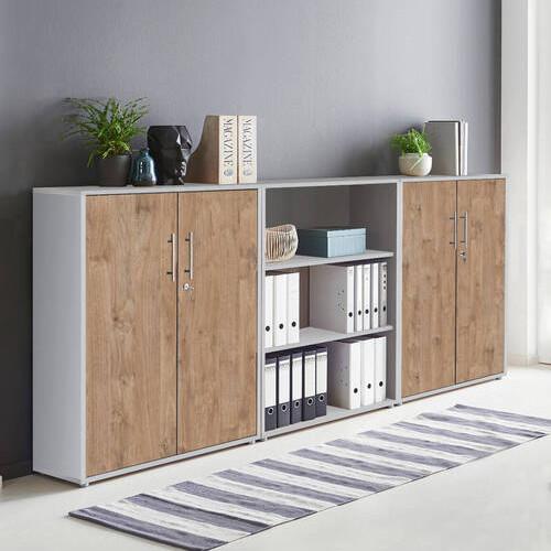Aktenschrank Office Edition Sw Set 9 Grau/Eichefarben - Eichefarben/Grau, MODERN, Holzwerkstoff (253,2/113,6/33cm) - MID.YOU