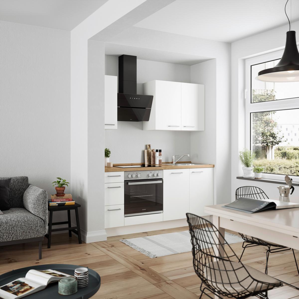 Küchenblock Touch High m. Geräten Weiß - Edelstahlfarben/Eichefarben, MODERN, Holzwerkstoff/Metall (180cm) - Nobilia