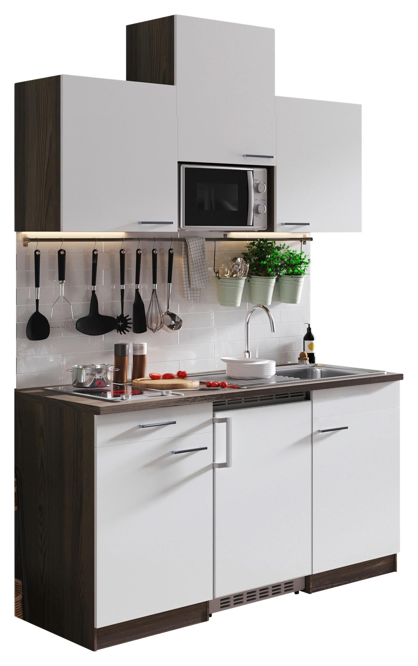 Miniküche Oliver mit Geräten ca. 150 cm Weiß - Eichefarben/Alufarben, Basics, Holzwerkstoff/Kunststoff (150cm) - Respekta