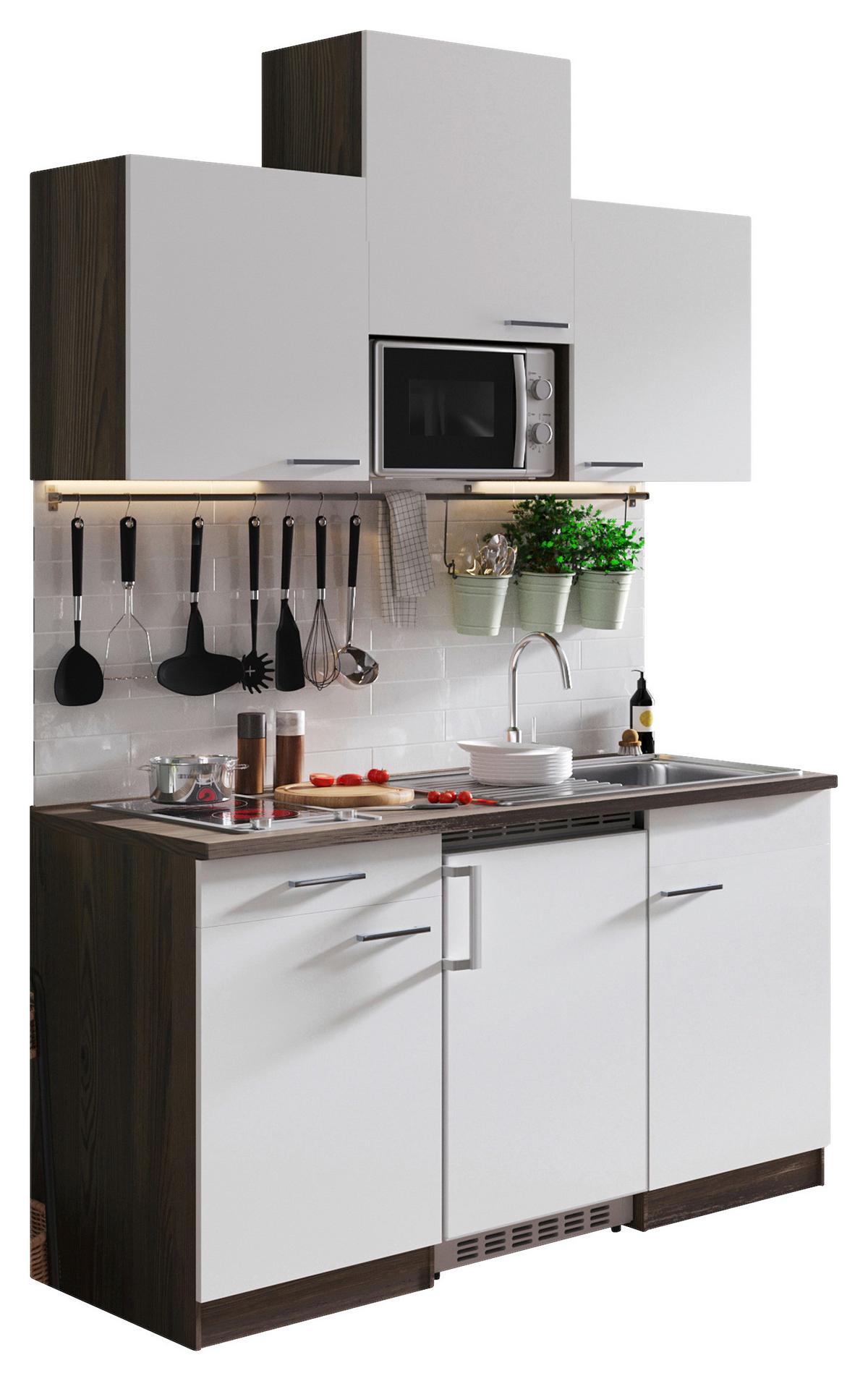 Miniküche Oliver mit Geräten ca. 150 cm Weiß - Eichefarben/Alufarben, Basics, Holzwerkstoff/Kunststoff (150cm) - Respekta