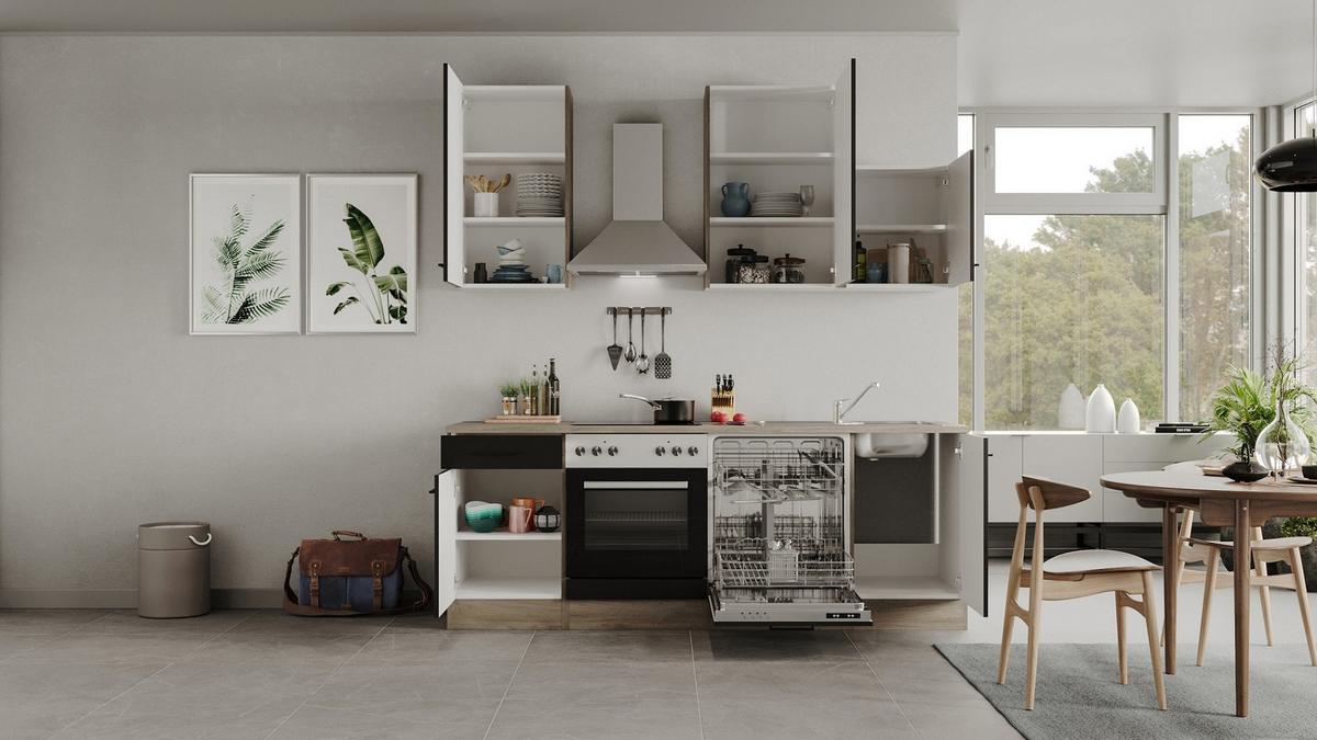 Kuhinjski Blok Capri, Črna, Hrast - črna/barve hrasta, Moderno, kovina/leseni material (220cm) - FlexWell