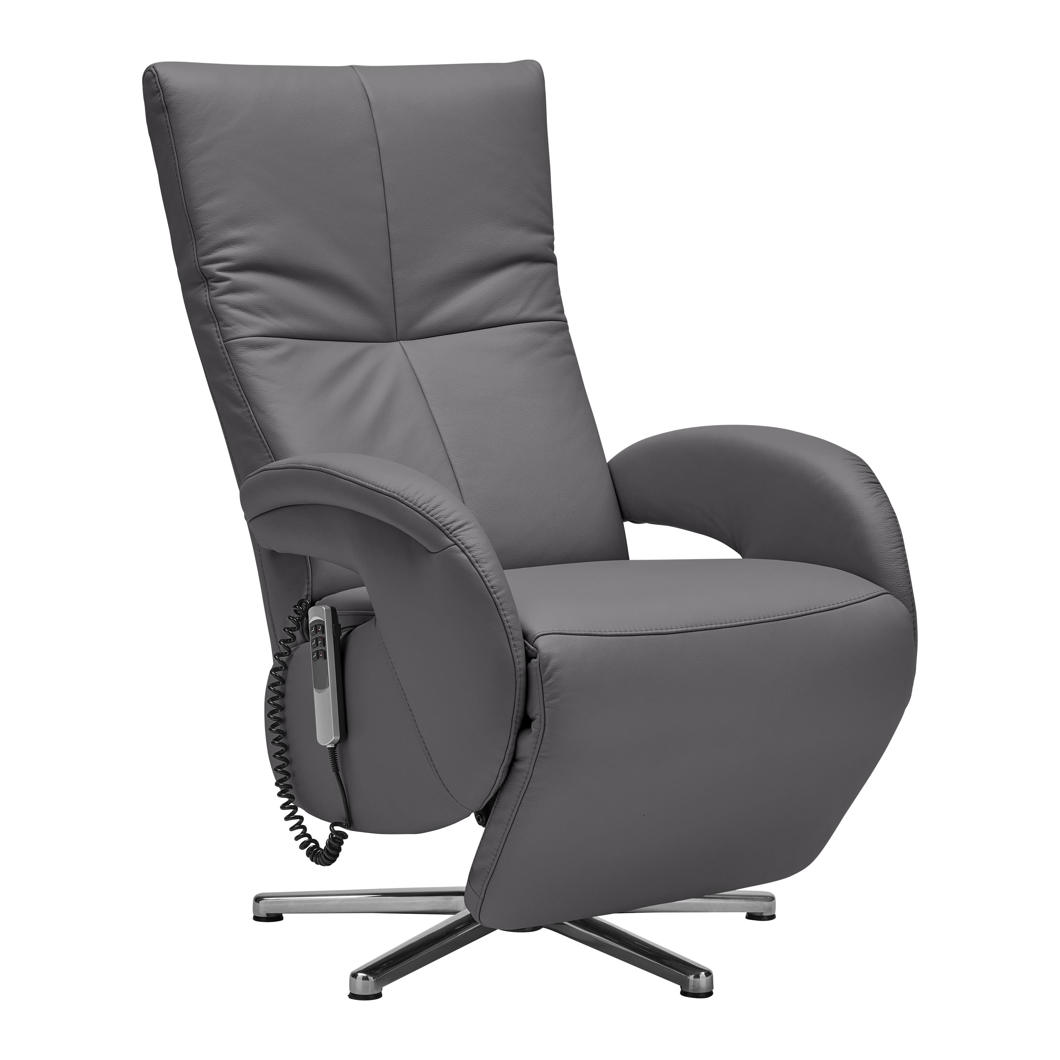 Relaxsessel Sitting 2 Anthrazit - Chromfarben/Anthrazit, MODERN, Leder (70/111/80cm) - Premium Living