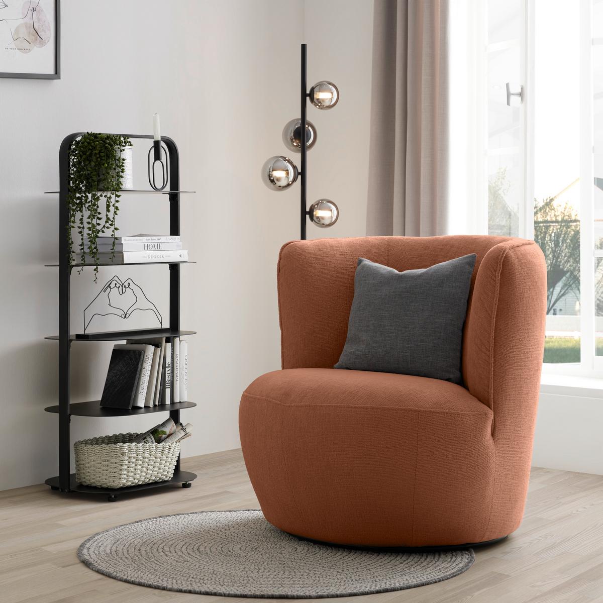 Sessel Jasima Kupfer drehbar - Schwarz/Kupferfarben, MODERN, Textil/Metall (77/81/85cm) - Premium Living