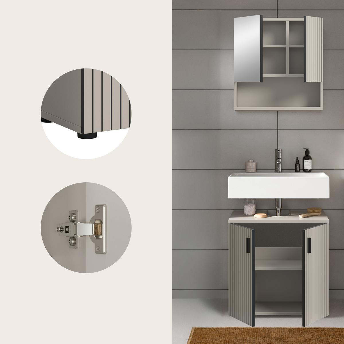 Badezimmer Mone Schwarz/Kaschmir 2-teilig - Kaschmir/Schwarz, Trend, Glas/Holzwerkstoff (60cm) - MID.YOU