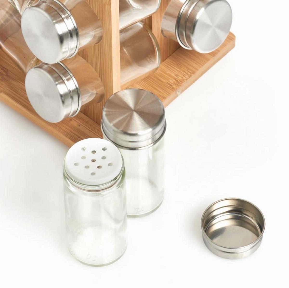 Gewürzkarussell Naturfarben 16 Stk. Gläser - Transparent/Naturfarben, Basics, Glas/Holz (18/18/30cm) - Zeller Present