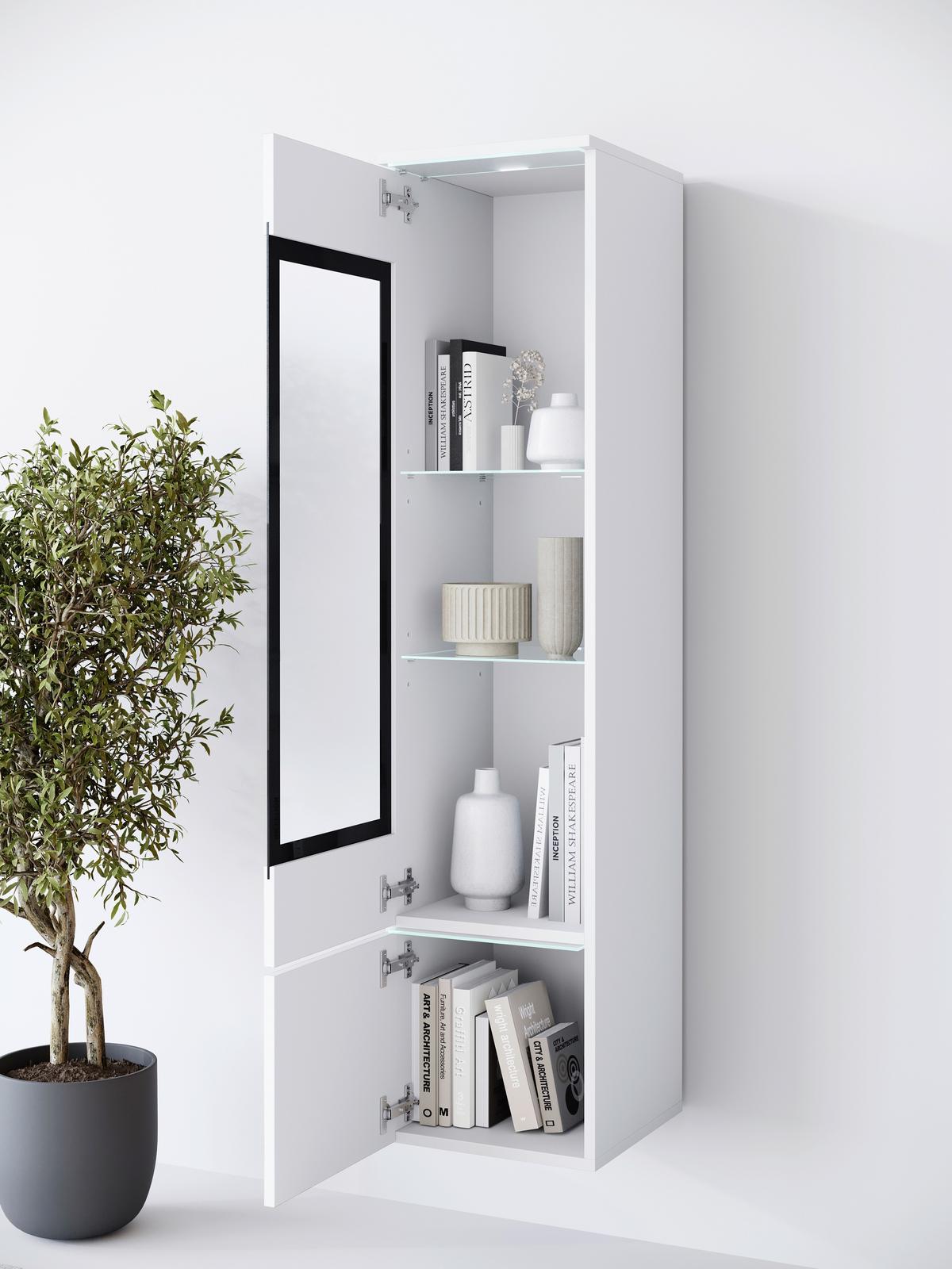 Vitrina Vera 002, Bela - siva/bela, Design, umetna masa/steklo (30/130/33cm) - Livetastic