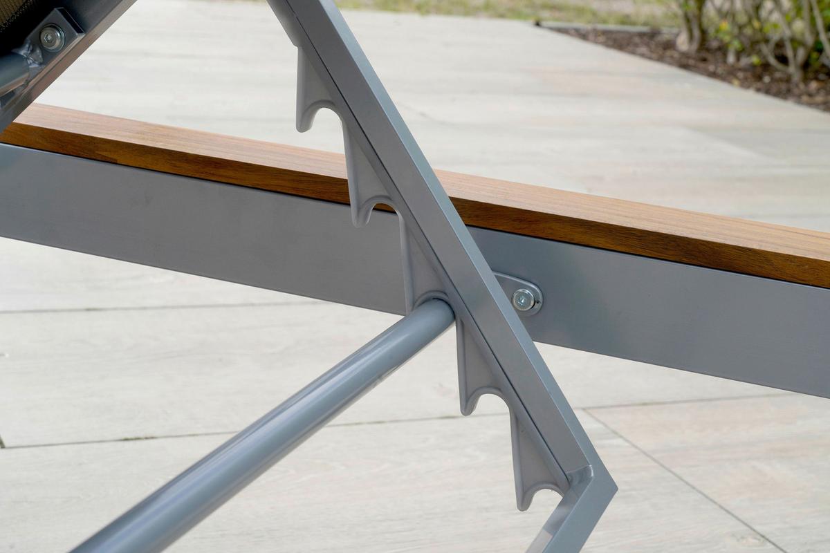 Gartenliege Naxos ca. 198x84 cm Alu/Akazie masiv - Beige/Silberfarben, MODERN, Holz/Metall (198/103/84cm) - Gardenson