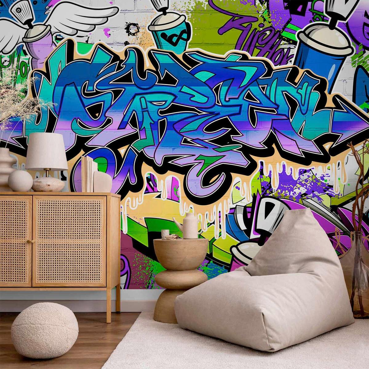 Fototapeta Graffiti, 350x245cm - vijolična/modra, Trendi, tekstil (350/245cm) - artgeist