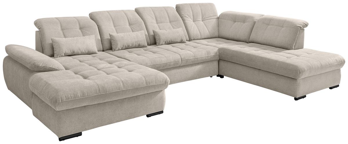 Wohnlandschaft Rigatti Beige Chenille mit Bettkasten - Beige/Schwarz, MODERN, Textil/Metall (184/387/252cm) - Livetastic