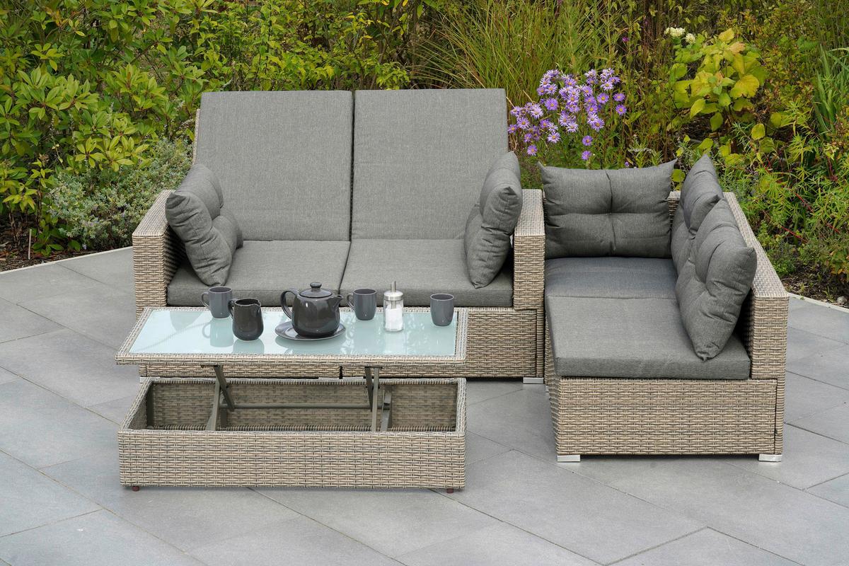 Lounge Garnitura Vilemanzano, Sestavljivo, Blazine - siva/naravne barve, Moderno, kovina/umetna masa - Gardenson