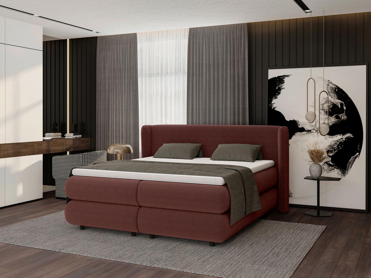 Boxspring Krevet Elodie - crvena/crna, Konvencionalno, tekstil/plastika (160/200cm) - Premium Living