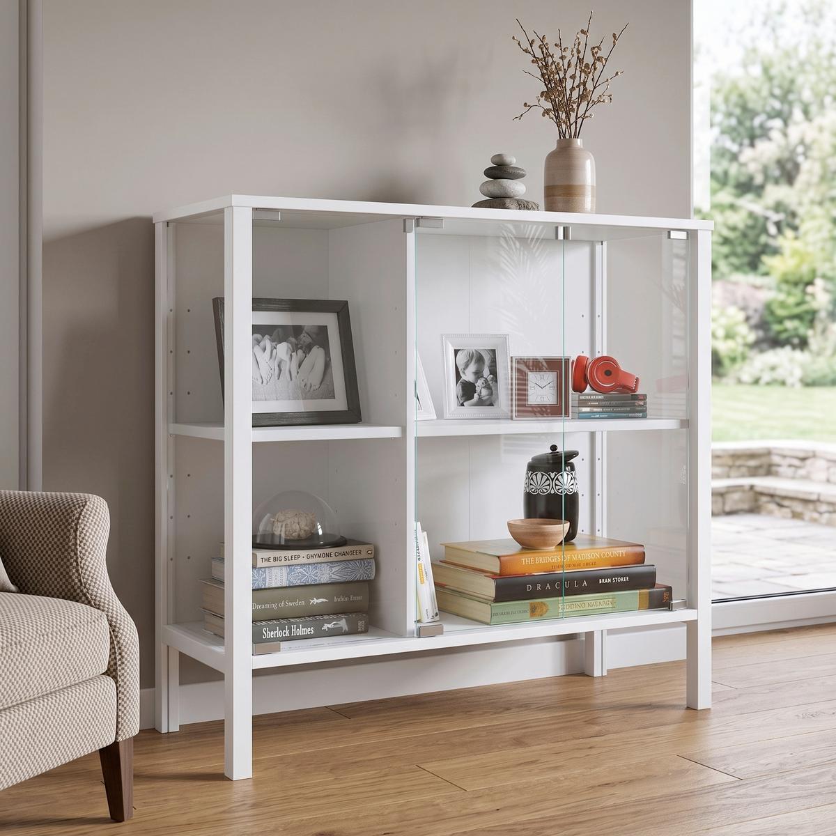 Sideboard Jensol Weiß/Klar - Klar/Weiß, Design, Glas/Holzwerkstoff (87/80/35cm) - Livetastic