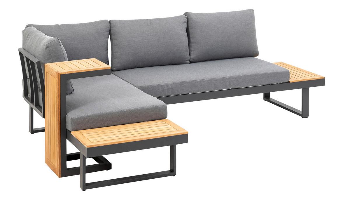 Loungegarnitur 3-tlg. Samara Holz/Metall/Textil mit Kissen - Anthrazit/Grau, Basics, Holz/Textil (253/70/175cm) - Gardenson