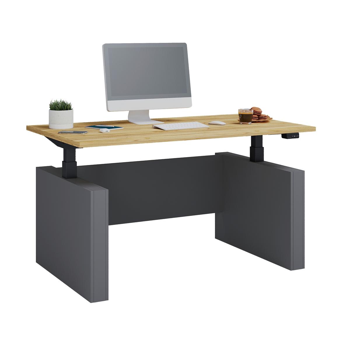 Schreibtisch E-Salia - Honigeiche/Anthrazit, Konventionell, Holzwerkstoff (138/80/73-122cm) - MID.YOU