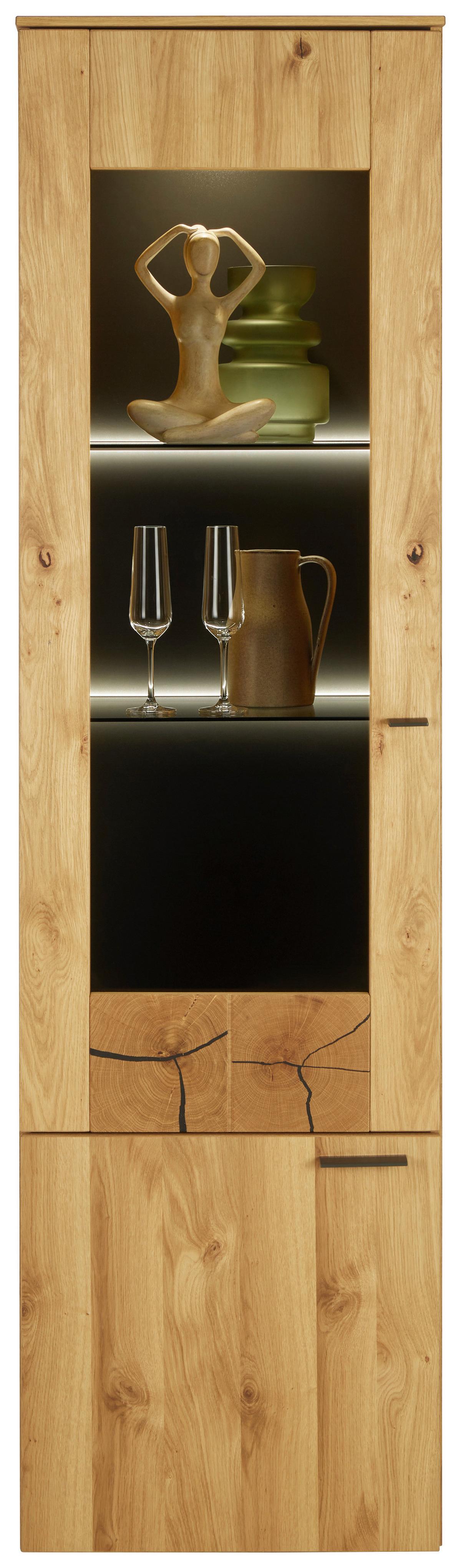 Vitrine in Eichefarben - Eichefarben/Schwarz, Modern, Glas/Holzwerkstoff (55/199/41cm) - Premium Living