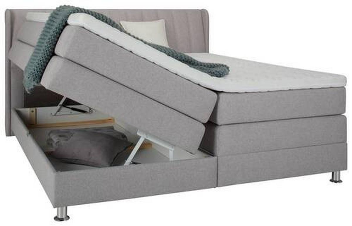 Boxspringbett in Grau ca. 160x200cm - Chromfarben/Grau, Konventionell, Kunststoff/Textil (160/200cm) - Premium Living