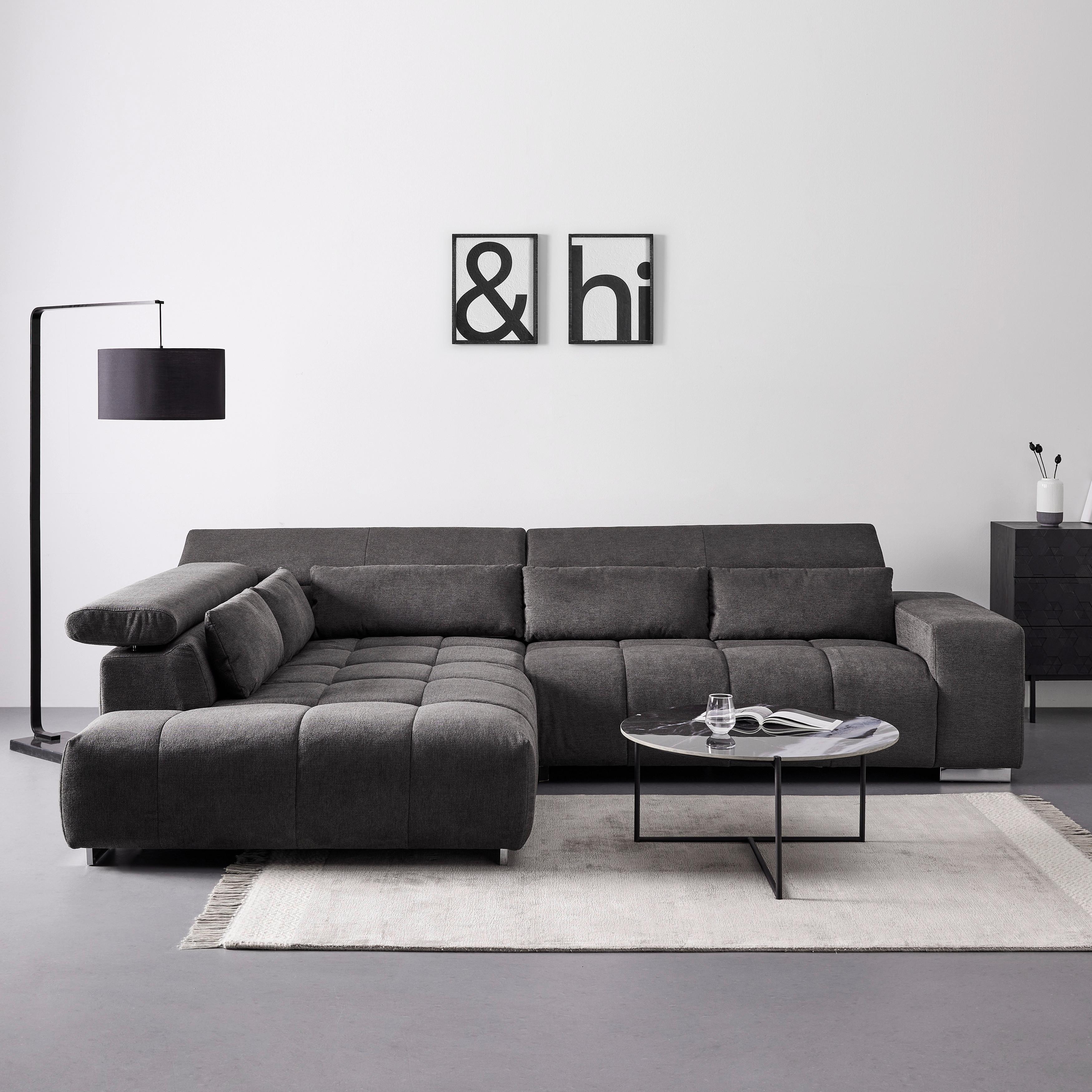Wohnlandschaft Orion Grau Chenille - Oberfläche - Chromfarben/Grau, MODERN, Textil/Metall (310/70-88/225cm) - Bessagi Home