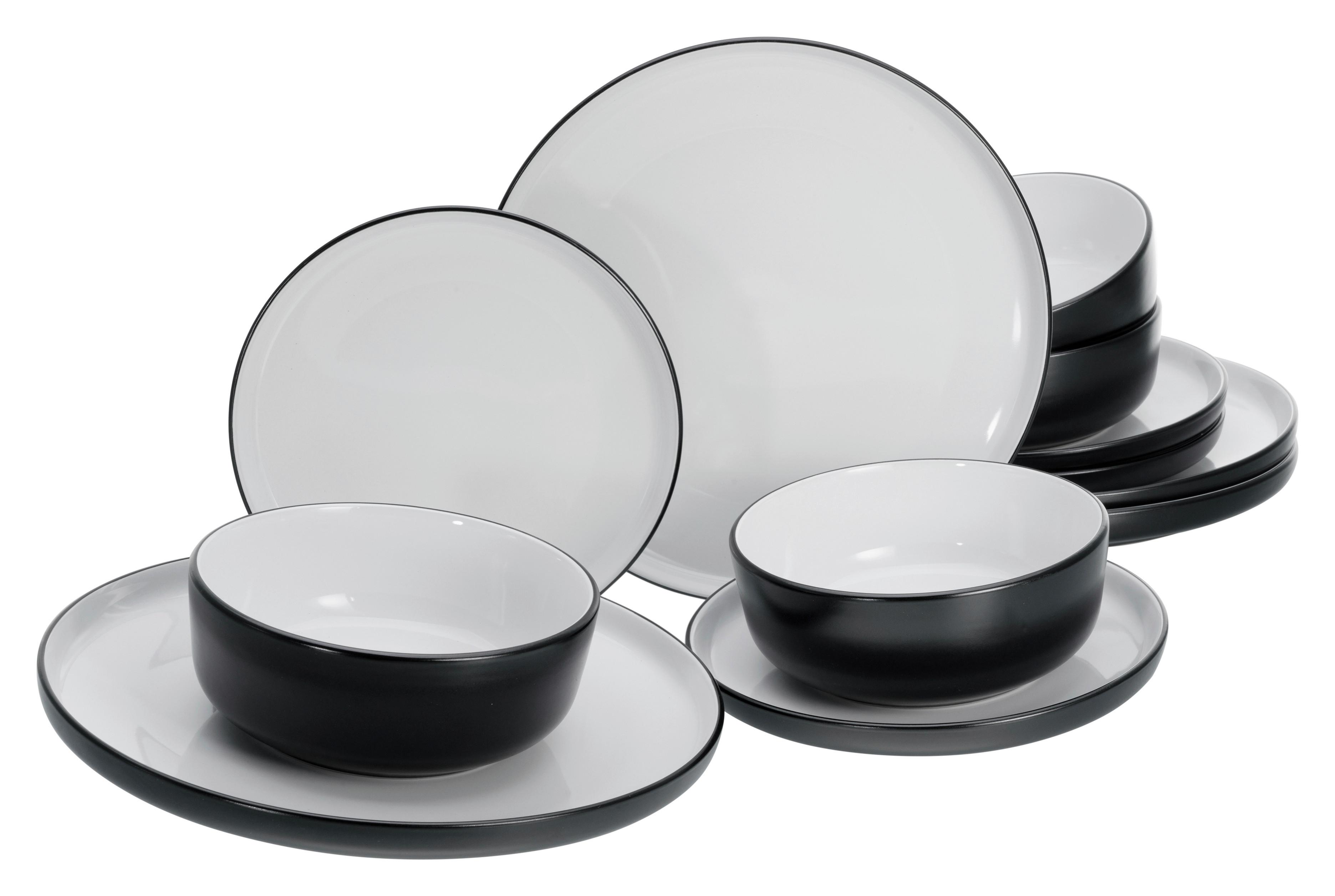 Jedilni Servis Nordic Cool Black, 12-Delni - črna/sivobela, Basics, keramika - Creatable