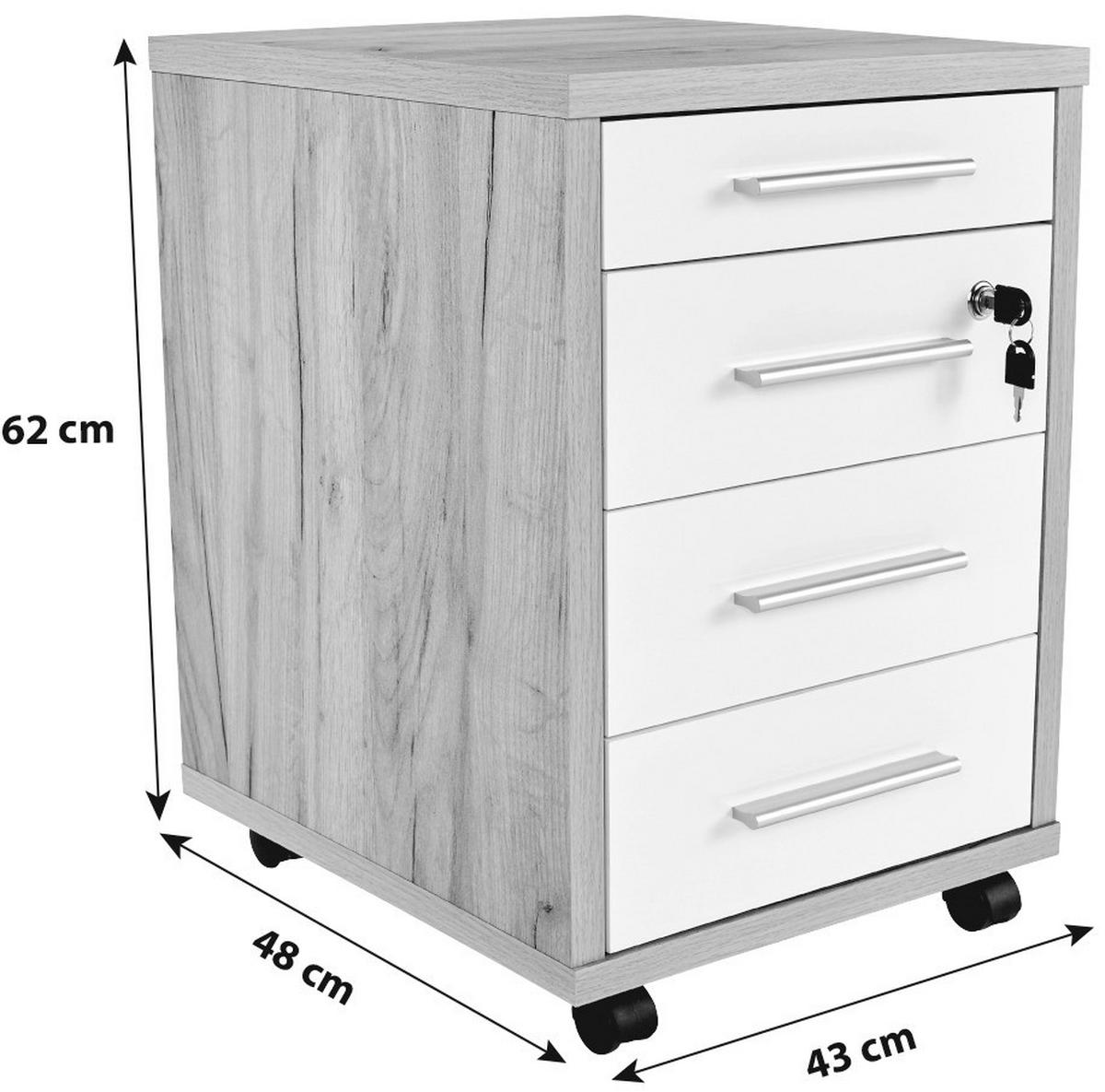 Ladičar Profi - bijela/boje hrasta, Moderno, drvni materijal (43/62/48cm) - Modern Living