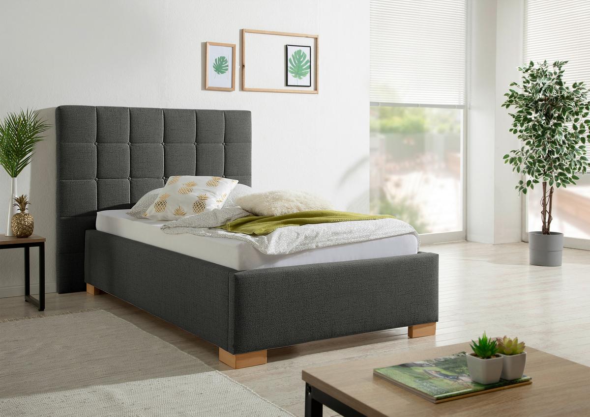 Polsterbett Cueno Anthrazit ca. 100x200 cm - Anthrazit/Naturfarben, MODERN, Holz/Textil (100/200cm) - Livetastic