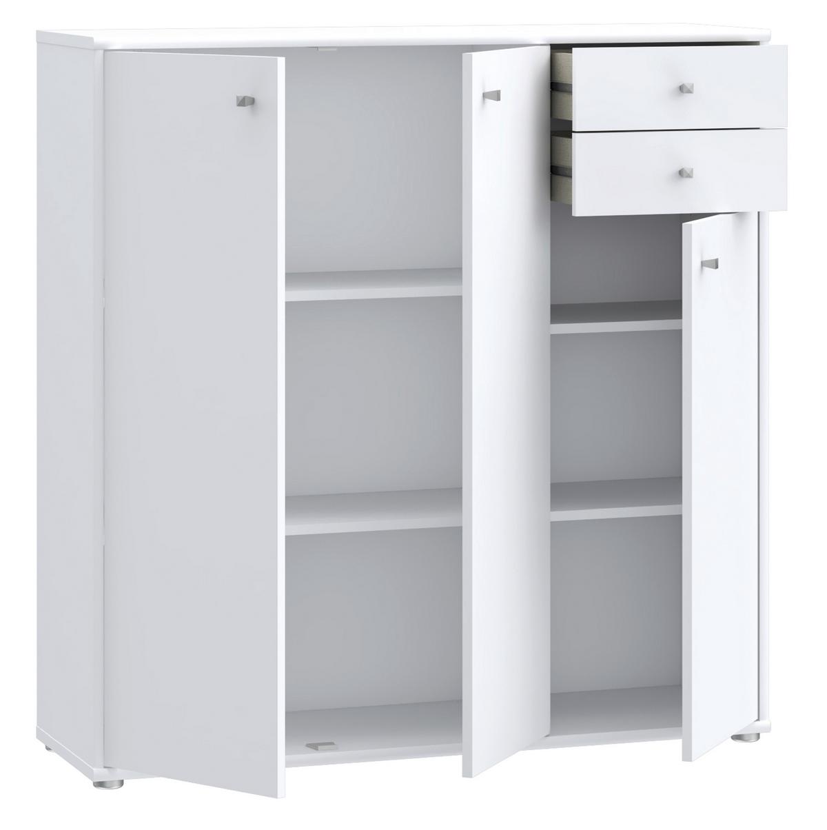 Komoda Tempra 2, Bela - bela/barve aluminija, Design, leseni material (108,8/111,1/34,8cm)