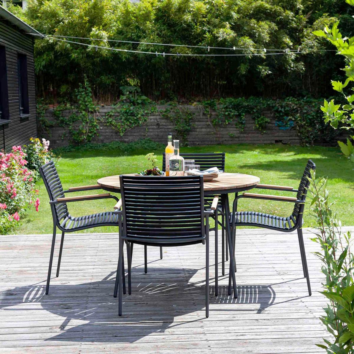 Gartentischgruppe Ellen Anthrazit/Teak 5-tlg. - Anthrazit/Schwarz, Natur, Holz/Kunststoff - Gardenson