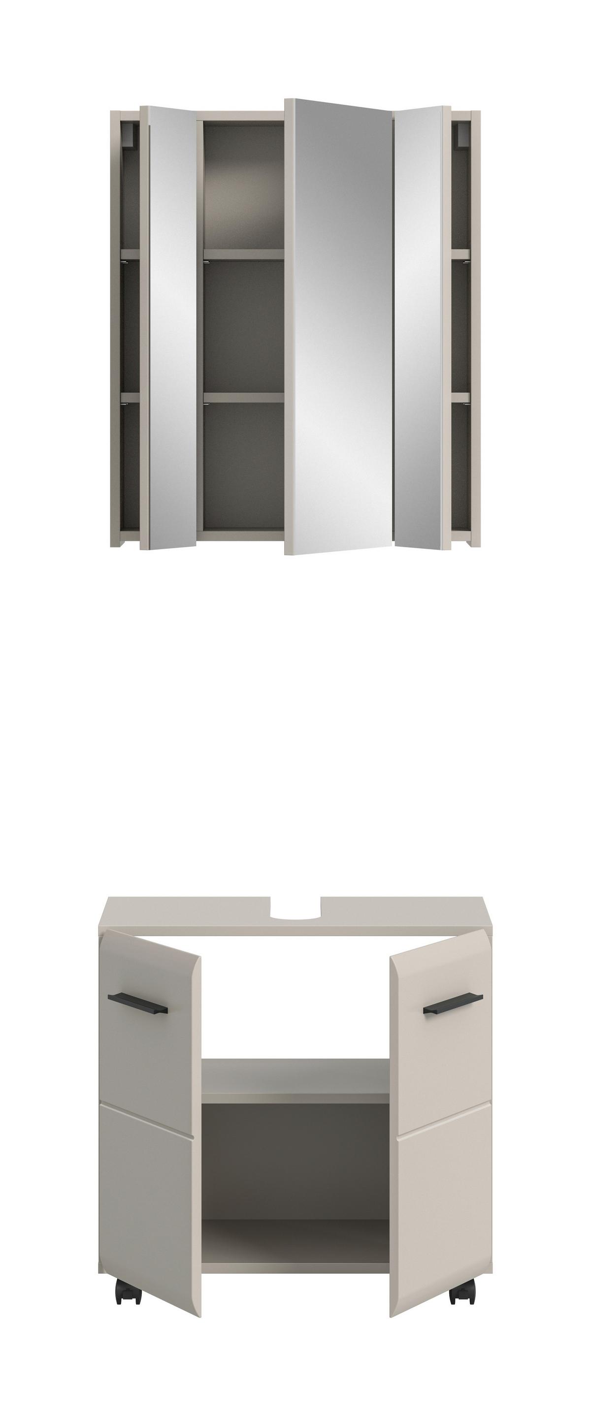 Badezimmer Ice Kaschmir 2-teilig - Kaschmir/Schwarz, Trend, Glas/Holzwerkstoff (60cm) - MID.YOU