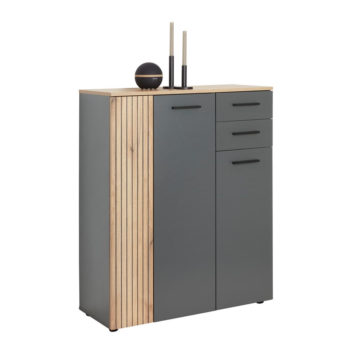 Dulap pentru pantofi CADIX - culoare lemn stejar/antracit, Modern, material pe bază de lemn (90/110/36cm) - Modern Living