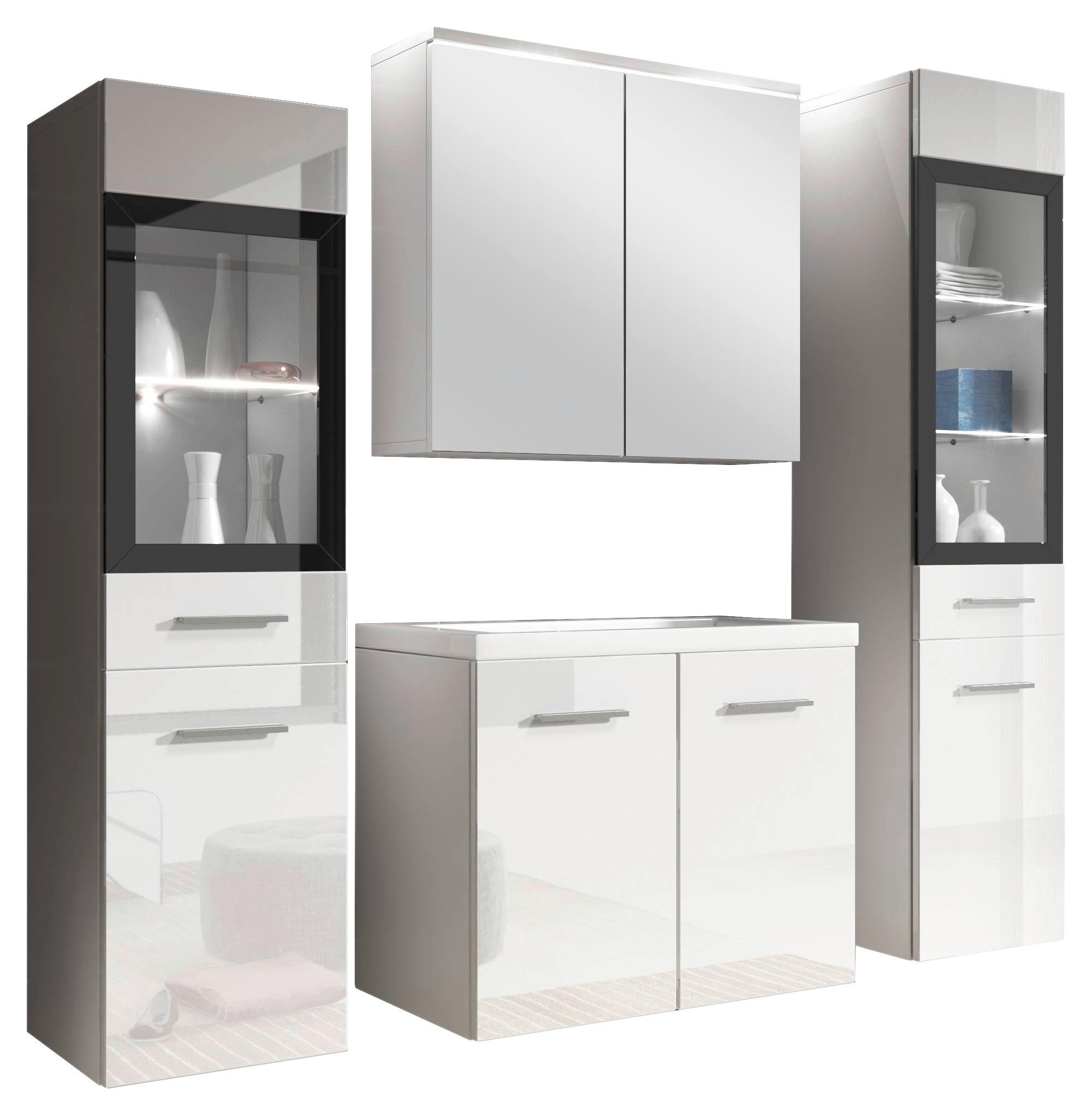 Badmöbel-Set 5-tlg. inkl. LED LED ca. 120 cm Weiss - Weiß Hochglanz/Weiß, Basics, Glas/Holzwerkstoff (120cm) - P & B