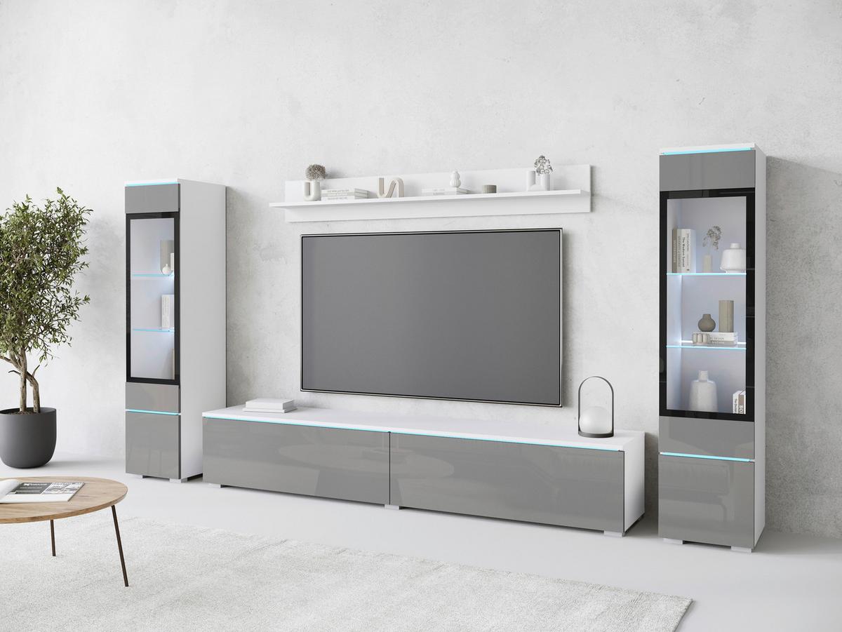 Dnevni Regal Vera I, Bela, Siva, Z Osvetlitvijo, 4-Delni - siva/bela, Trend, umetna masa/steklo (240/130/33cm) - P & B