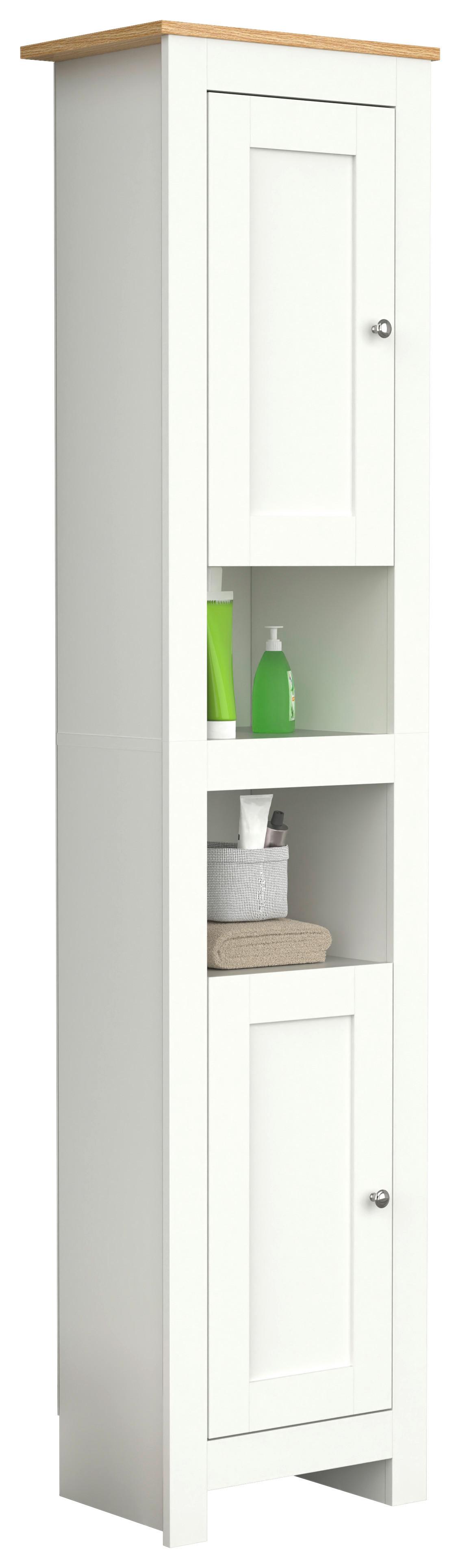 Hochschrank Balusa ca. 42x180 cm Weiß/Eiche - Eichefarben/Silberfarben, MODERN, Holzwerkstoff (42/180/30cm) - MID.YOU