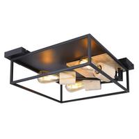 Stropna Svjetiljka Crna - prirodne boje/crna, Natur, drvo/metal (44/44/14,5cm) - Globo