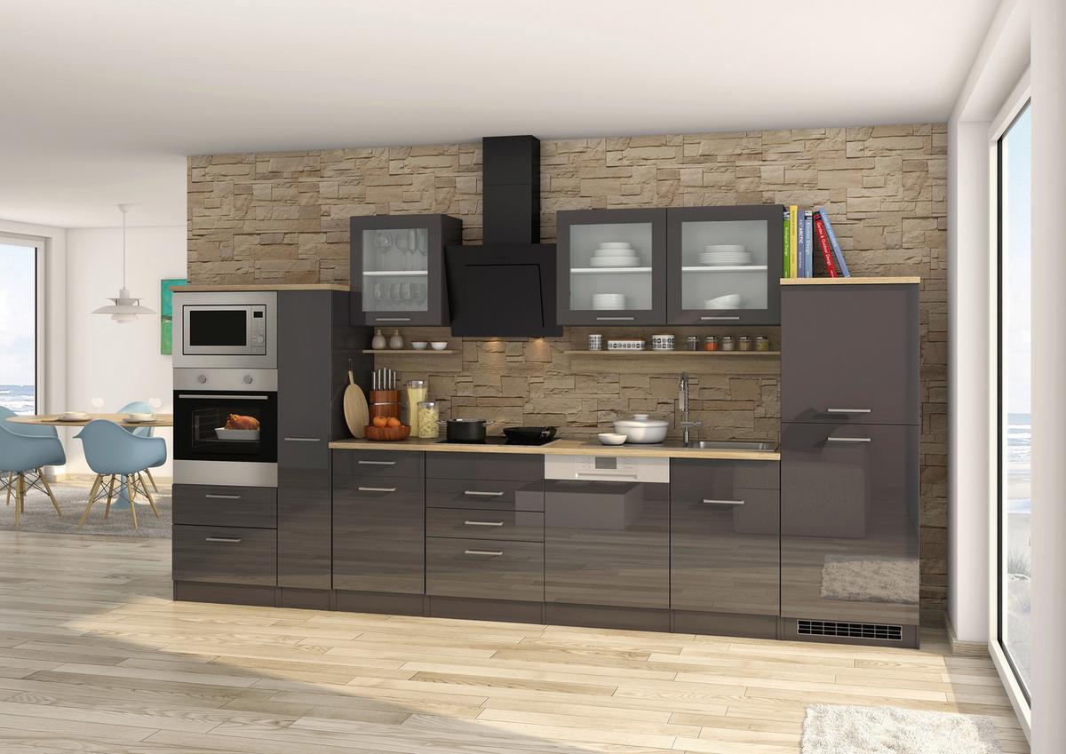 Küchenleerblock Mailand o. Geräte Graphitfarben - Silberfarben/Graphitfarben, MODERN, Glas/Holzwerkstoff (370cm) - Held