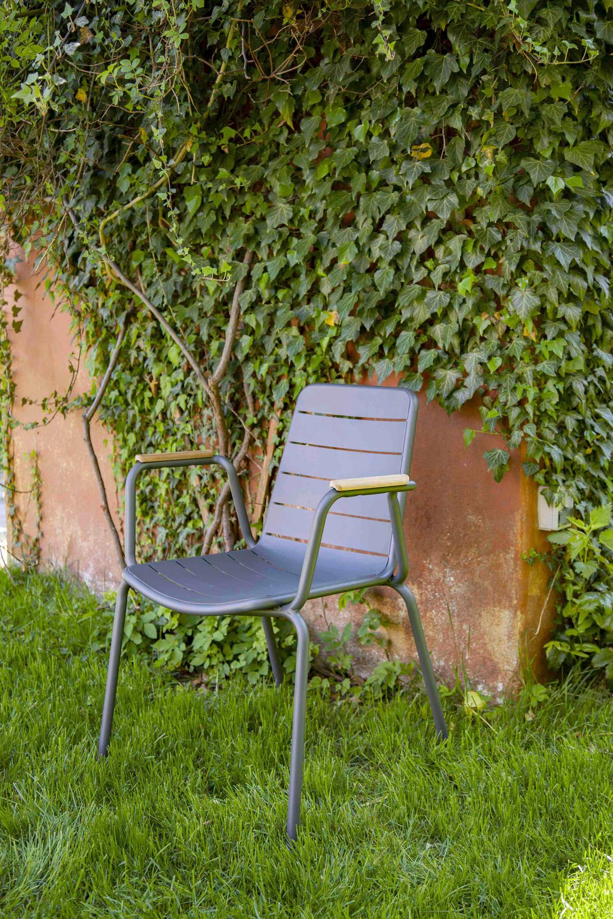 Gartenstuhl Parc Anthrazit/Teak stapelbar - Anthrazit/Naturfarben, Natur, Holz/Metall (58/80/58cm) - Gardenson