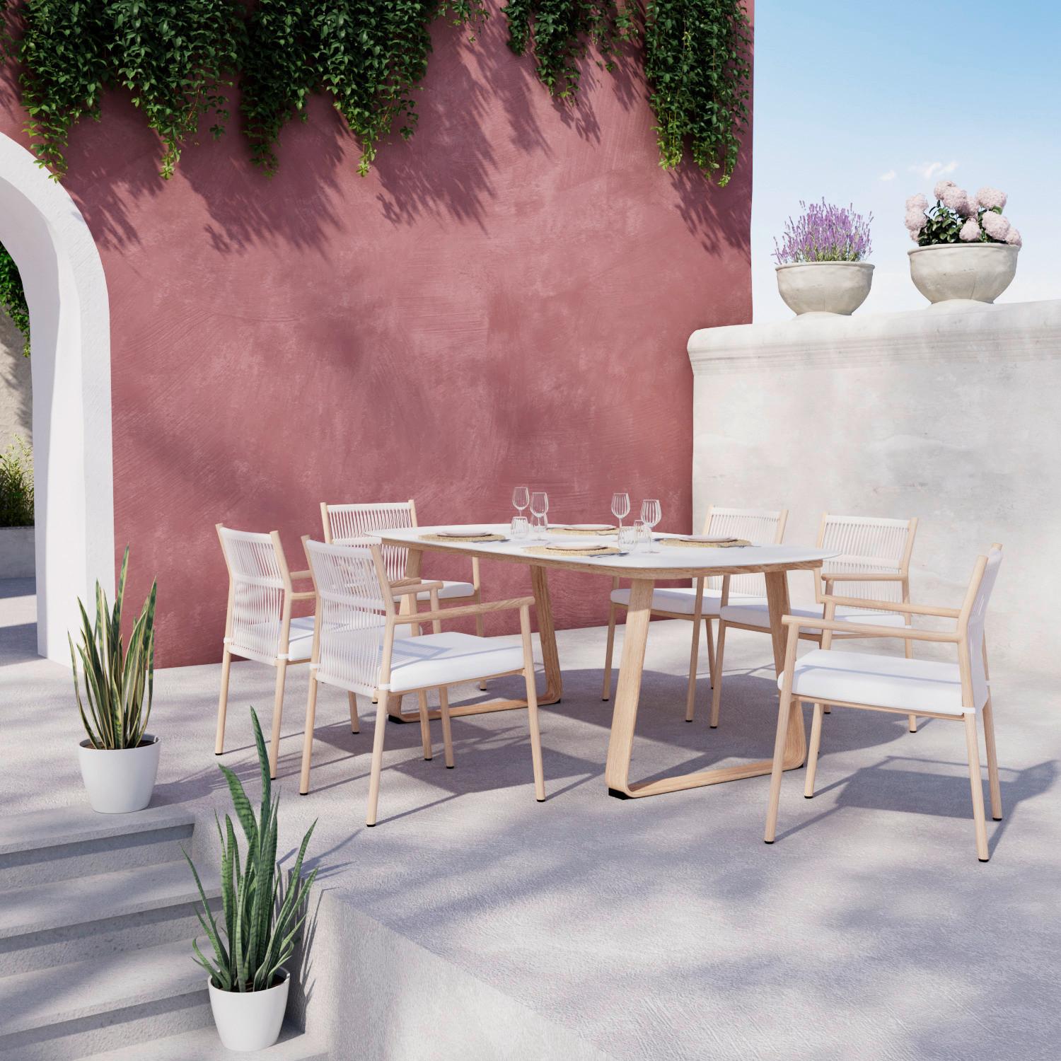 Gartentischgruppe Enzi Naturfarben/Beige - Beige/Naturfarben, MODERN, Glas/Textil (200/100/76cm) - Mömax