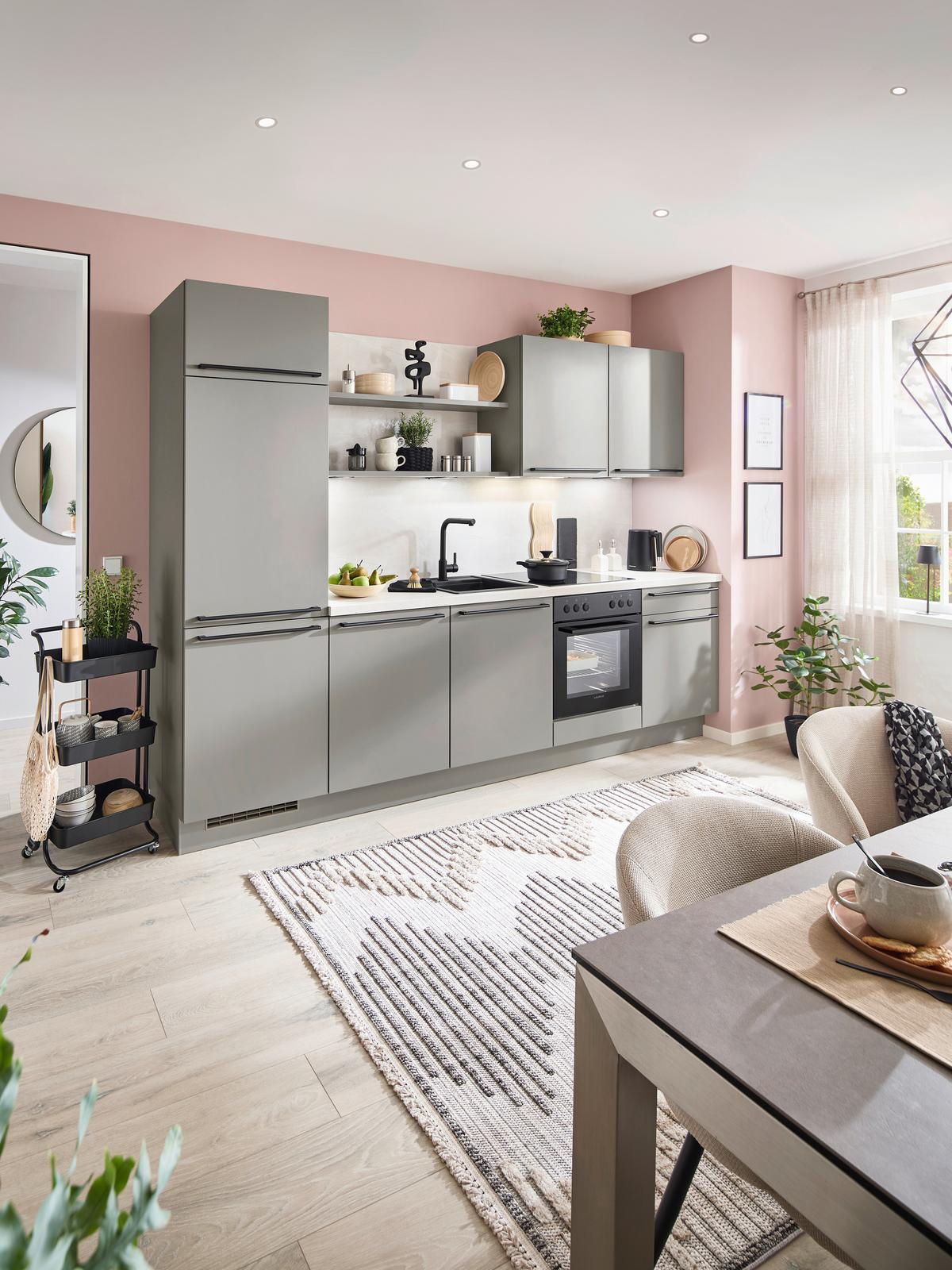 Küchenblock Laser ohne Geräte, ohne Zubehör - Taupe/Schwarz, MODERN, Holzwerkstoff (300cm) - Nobilia