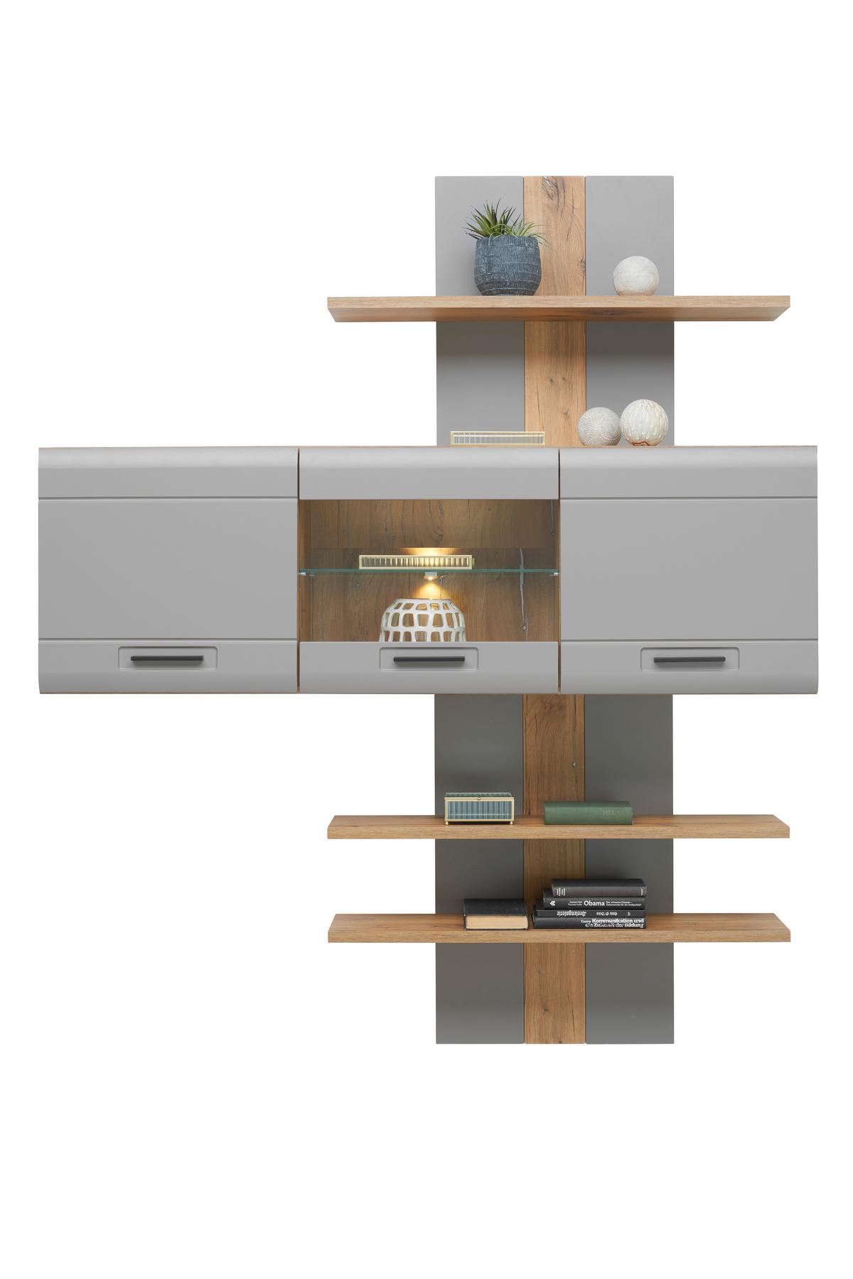 Stenski Regal Auris, Barva Hrasta, Siva - siva, Moderno, leseni material (100/143/25cm) - Mömax