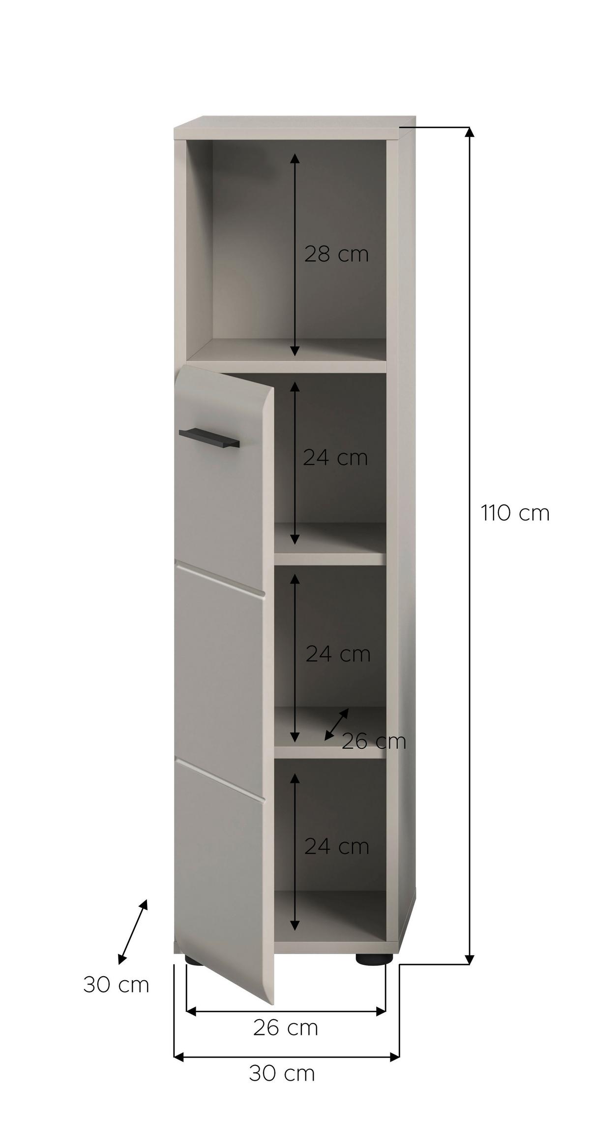 Midischrank Ice Kaschmir - Kaschmir/Schwarz, Trend, Holzwerkstoff/Kunststoff (30/110/30cm) - MID.YOU