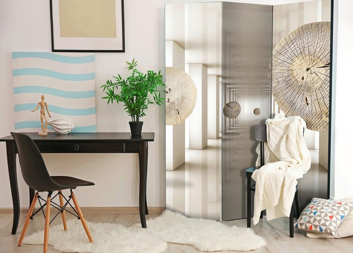 Paravan Futuristic Forest, 3-Delni, Dvostranski - krem barve/bež, Basics, tekstil/les (135/172/3cm) - artgeist